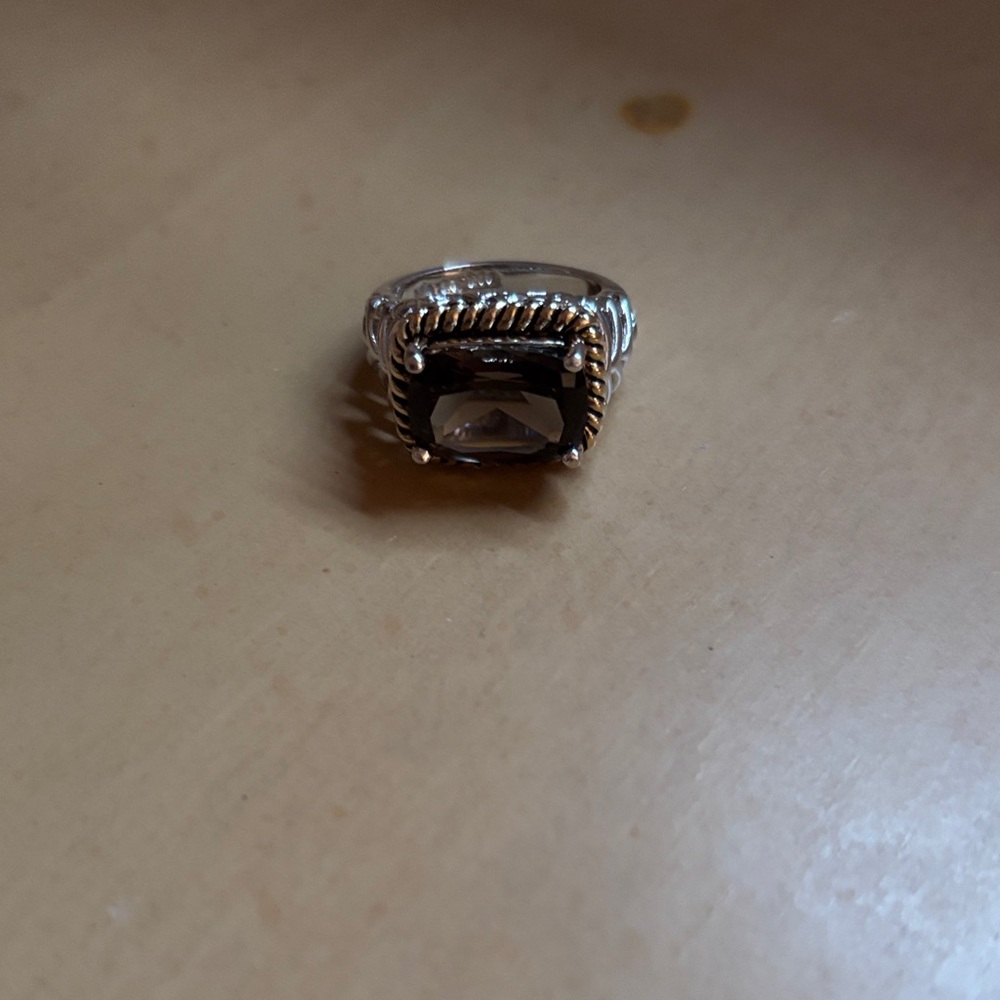 Lia Sophia Silver Ring with Dark Smoky Quartz